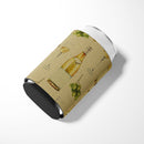 White Wine on Linen Can or Bottle Hugger Cooler Sleeve for Standard 12 oz Cans, Insulated Foam Beer & Soda Can Hugger Reusable