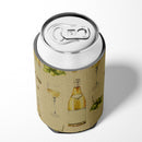White Wine on Linen Can or Bottle Hugger Cooler Sleeve for Standard 12 oz Cans, Insulated Foam Beer & Soda Can Hugger Reusable