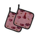 Red Wine on Linen Pot Holder Set of 2 Heat Resistant Quilted Hot Pads 7.5 x 7.5 Inch, Insulated Kitchen Trivets for Cooking & Baking