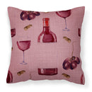 Red Wine on Linen Decorative Throw Pillow 18x18 Indoor Outdoor Accent Cushion, Fabric Cover with Insert for Sofa, Bed, Porch & Living Room