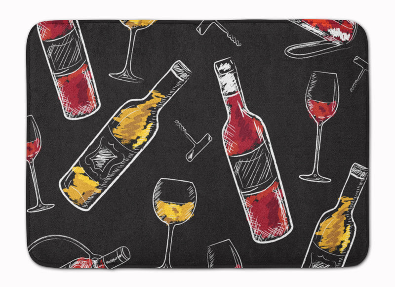 Red and White Wine on Black Machine Washable Memory Foam Mat BB5197RUG