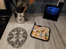Drinks and Cocktails Peach Pot Holder Set of 2 Heat Resistant Quilted Hot Pads 7.5 x 7.5 Inch, Insulated Kitchen Trivets for Cooking & Baking