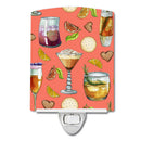 Drinks and Cocktails Salmon Ceramic Night Light Compact, UL-Certified, Ideal for Bedroom, Bathroom, Nursery, Hallway, Kitchen, 6x4x3, Multicolor
