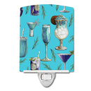 Drinks and Cocktails Blue Ceramic Night Light Compact, UL-Certified, Ideal for Bedroom, Bathroom, Nursery, Hallway, Kitchen, 6x4x3, Multicolor