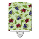 Berries in Green Ceramic Night Light Compact, UL-Certified, Ideal for Bedroom, Bathroom, Nursery, Hallway, Kitchen, 6x4x3, Multicolor