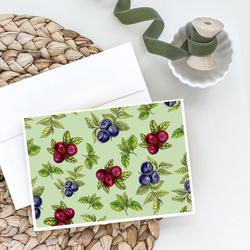 Berries in Green Greeting Cards and Envelopes Pack of 8