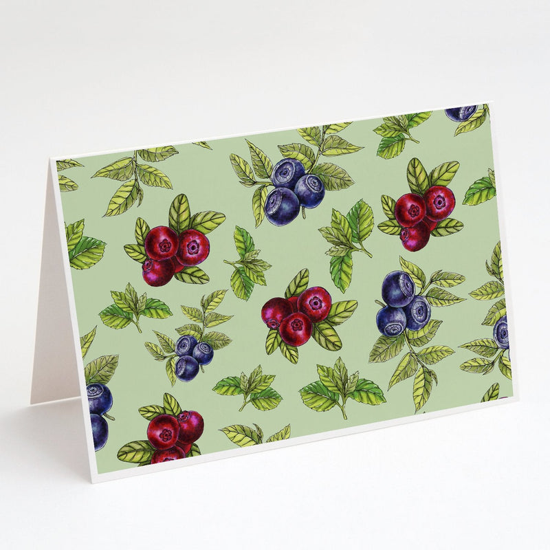 Berries in Green Greeting Cards and Envelopes Pack of 8