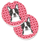 Boston Terrier Hearts Car Coasters – Set of 2 - Absorbent Stone with Fun & Functional Artwork BB5273CARC