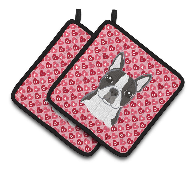 Boston Terrier Hearts Pair of Pot Holders BB5273PTHD