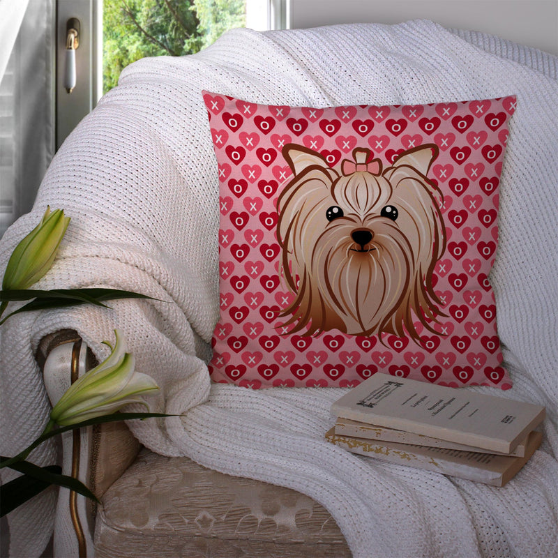 Yorkie Yorkishire Terrier Hearts Fabric Decorative Pillow BB5274PW1414