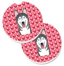 Alaskan Malamute Hearts Car Coasters – Set of 2 - Absorbent Stone with Fun & Functional Artwork BB5288CARC