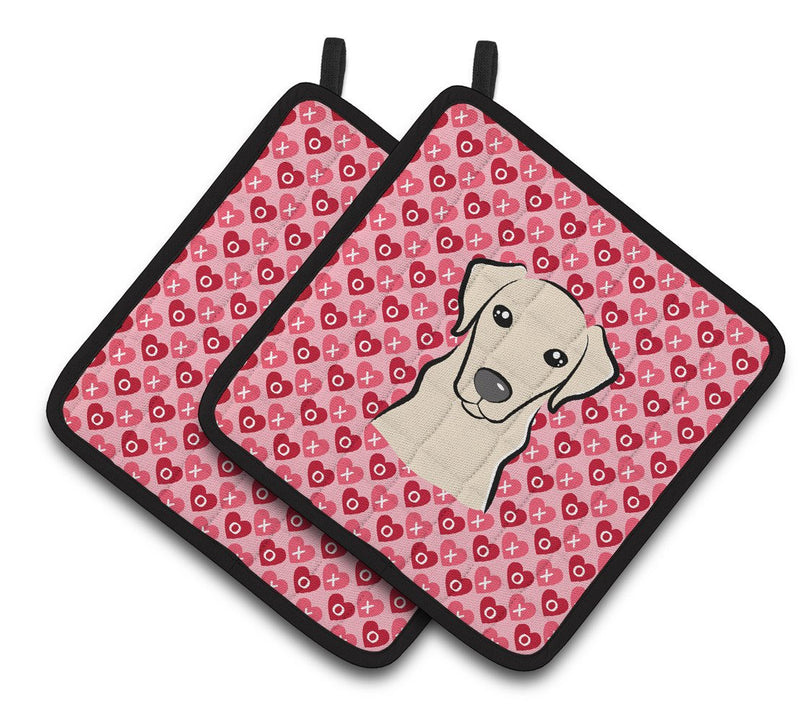 Yellow Labrador Hearts Pair of Pot Holders BB5292PTHD