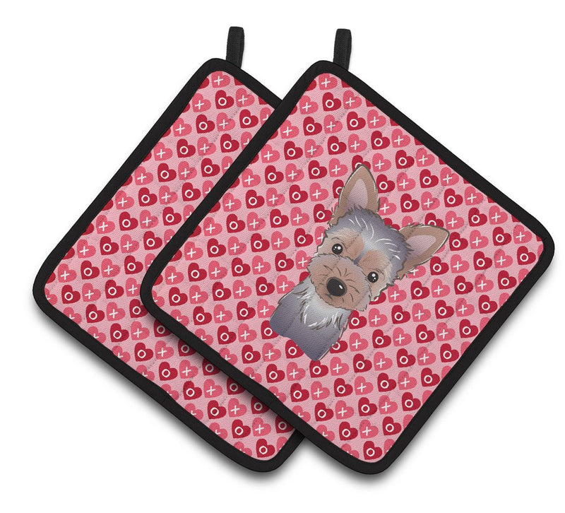 Yorkie Puppy Hearts Pair of Pot Holders BB5302PTHD