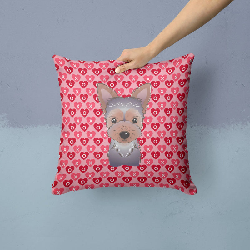 Yorkie Puppy Hearts Fabric Decorative Pillow BB5302PW1414