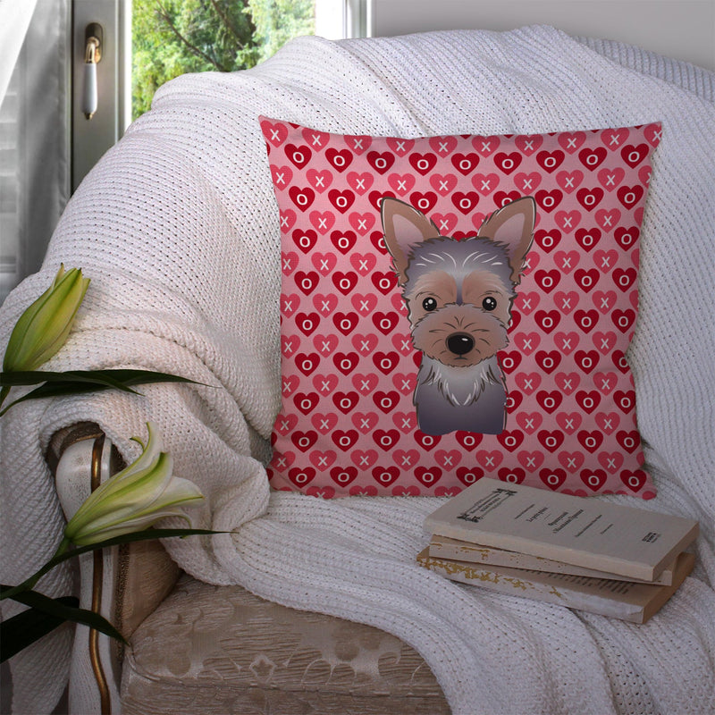 Yorkie Puppy Hearts Fabric Decorative Pillow BB5302PW1414