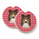 Sheltie Set of 2 Cup Holder Car Coasters Absorbent Round Sandstone Coasters Gifts for Men or Women, 2.5, Multicolor