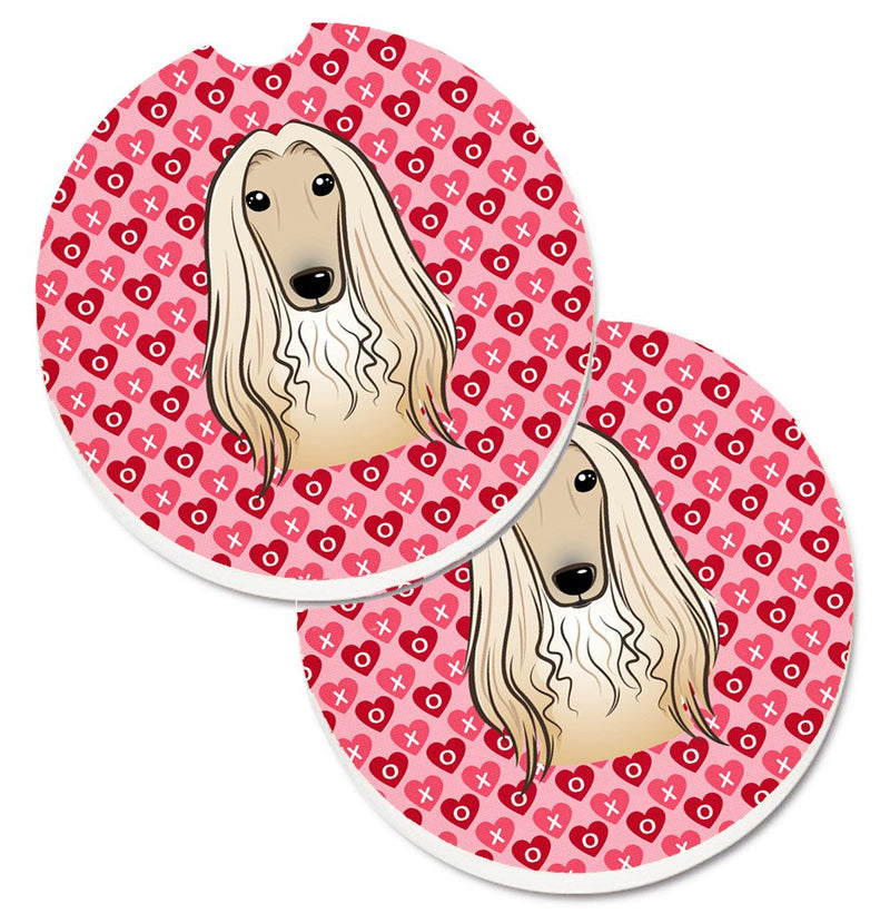 Afghan Hound Hearts Car Coasters – Set of 2 - Absorbent Stone with Fun & Functional Artwork BB5314CARC