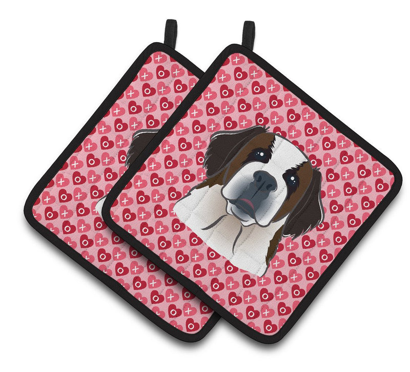 Saint Bernard Hearts Pair of Pot Holders BB5316PTHD