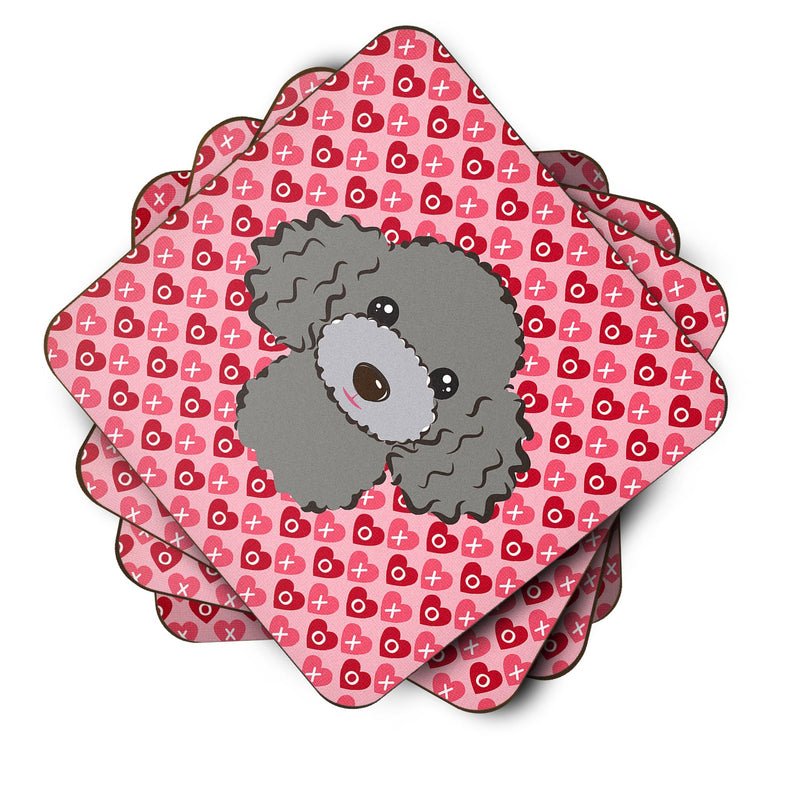 Silver Gray Poodle Hearts Foam Coaster Set of 4 BB5329FC