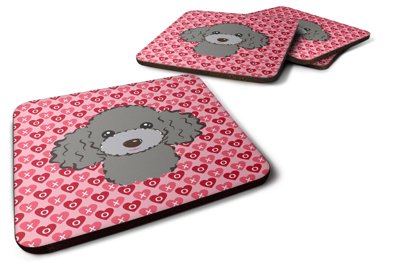 Silver Gray Poodle Hearts Foam Coaster Set of 4 BB5329FC