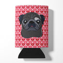 Black Pug Hearts Can or Bottle Hugger BB5333CC