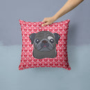 Black Pug Hearts Throw Pillow - 14x14 Decorative Pillow – Art for Your Home & Patio BB5333PW1414