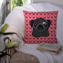 Black Pug Hearts Throw Pillow - 14x14 Decorative Pillow – Art for Your Home & Patio BB5333PW1414