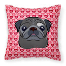 Black Pug Hearts Fabric Decorative Pillow BB5333PW1818