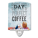 Start the Day Coffee Sign Ceramic Night Light Compact, UL-Certified, Ideal for Bedroom, Bathroom, Nursery, Hallway, Kitchen, 6x4x3, Multicolor