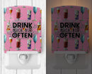 Coctails Drink Often Sign Ceramic Night Light Compact, UL-Certified, Ideal for Bedroom, Bathroom, Nursery, Hallway, Kitchen, 6x4x3, Multicolor