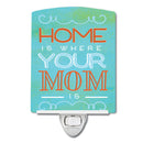 Home is Where Mom Is Blue Ceramic Night Light Compact, UL-Certified, Ideal for Bedroom, Bathroom, Nursery, Hallway, Kitchen, 6x4x3, Multicolor
