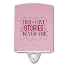 True Love Stories Never End Ceramic Night Light Compact, UL-Certified, Ideal for Bedroom, Bathroom, Nursery, Hallway, Kitchen, 6x4x3, Multicolor