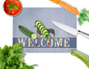 Dachshund Welcome Cutting Board Tempered Glass Kitchen Cutting Surface, Heat Resistant Chopping, Non-Slip Feet, Food Prep & Serving