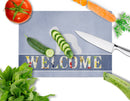 Bedlington Terrier Welcome Cutting Board Tempered Glass Kitchen Cutting Surface, Heat Resistant Chopping, Non-Slip Feet, Food Prep & Serving