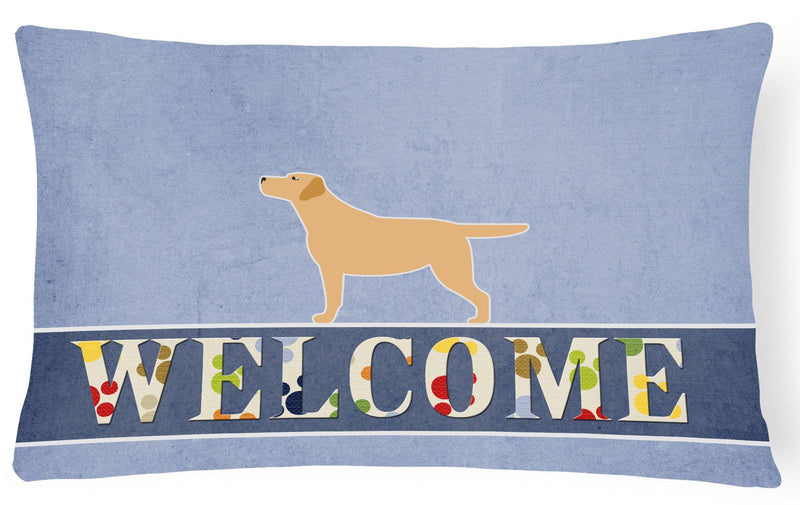 Yellow Labrador Retriever Welcome Canvas Fabric Decorative Pillow BB5501PW1216