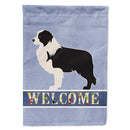 Black Border Collie Welcome House Flag 28x40 Porch Sleeve Pole Decorative Outside Yard Banner Artwork Wall Hanging, Polyester