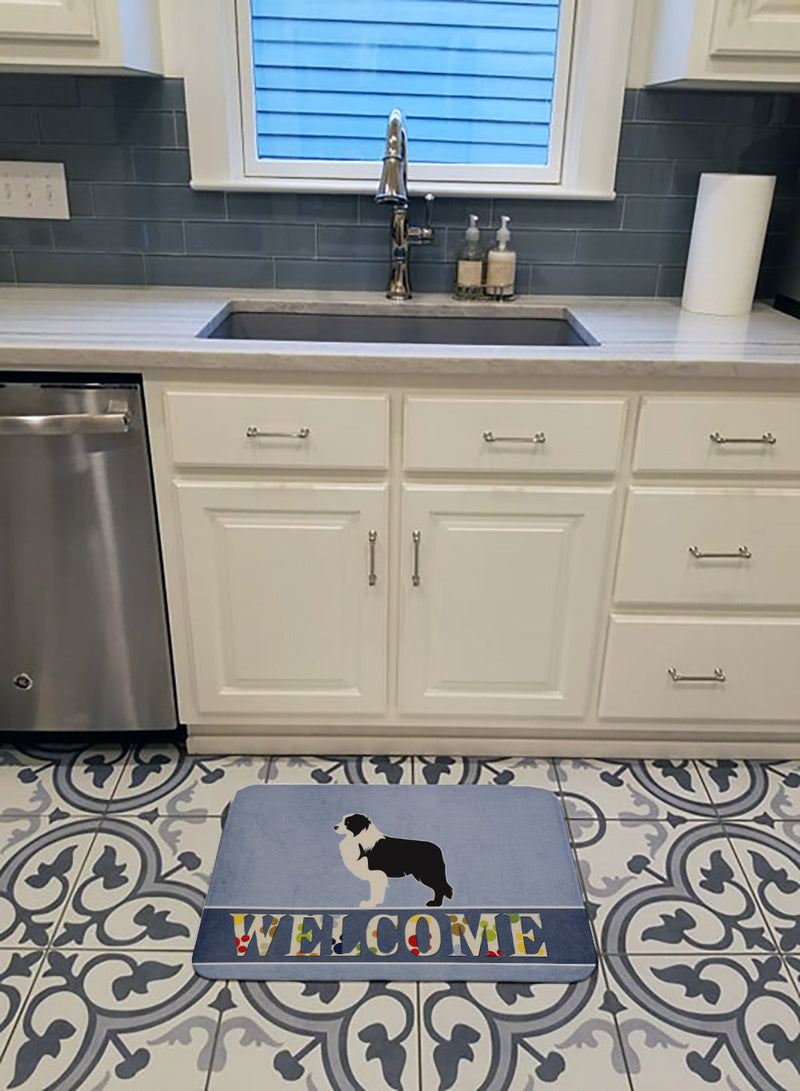 Black Border Collie Welcome Machine Washable Memory Foam Mat BB5527RUG