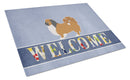 Pekingese Welcome Cutting Board Tempered Glass Kitchen Cutting Surface, Heat Resistant Chopping, Non-Slip Feet, Food Prep & Serving