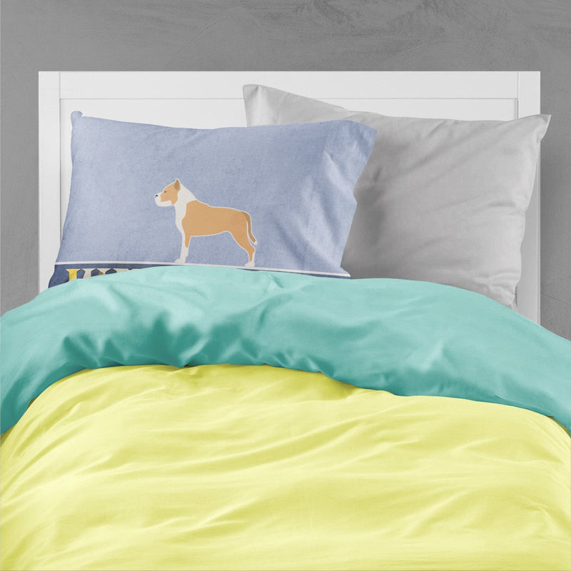 Staffordshire Bull Terrier Welcome Fabric Standard Pillowcase – Artistic Decorative Front, White Back BB5558PILLOWCASE