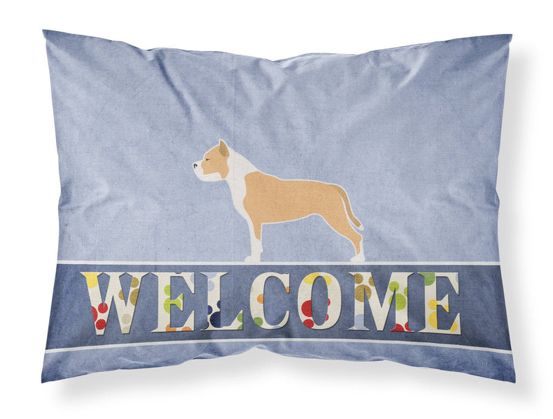 Staffordshire Bull Terrier Welcome Fabric Standard Pillowcase – Artistic Decorative Front, White Back BB5558PILLOWCASE