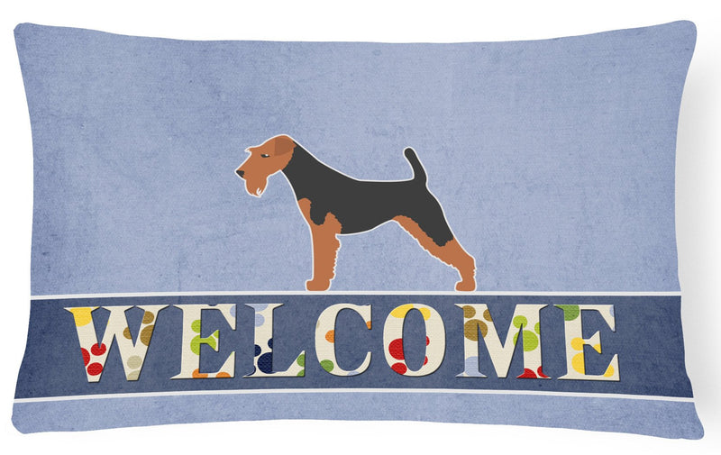 Airedale Terrier Welcome Canvas Fabric Decorative Pillow BB5561PW1216