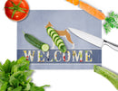Basenji Welcome Cutting Board Tempered Glass Kitchen Cutting Surface, Heat Resistant Chopping, Non-Slip Feet, Food Prep & Serving