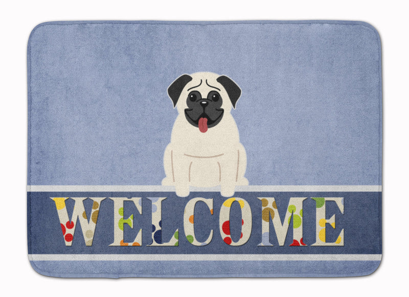 Pug Cream Welcome Machine Washable Memory Foam Mat BB5585RUG