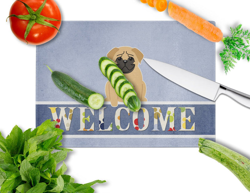 Pug Brown Welcome Glass Cutting Board Large BB5588LCB