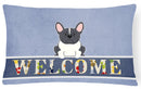 French Bulldog Black White Welcome Decorative Throw Pillow 12x16 Indoor Outdoor Accent Cushion, Fabric Cover with Insert for Sofa, Bed, Porch & Living Room