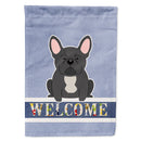 French Bulldog Black Welcome House Flag 28x40 Porch Sleeve Pole Decorative Outside Yard Banner Artwork Wall Hanging, Polyester