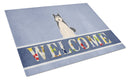 West Siberian Laika Spitz Welcome Cutting Board Tempered Glass Kitchen Cutting Surface, Heat Resistant Chopping, Non-Slip Feet, Food Prep & Serving