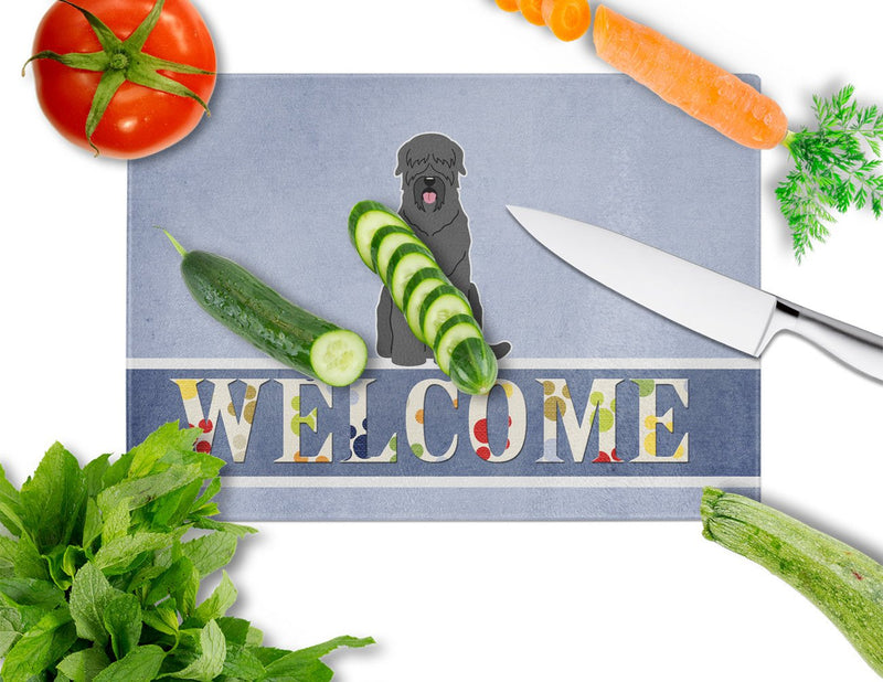 Black Russian Terrier Welcome Glass Cutting Boards – Durable, Decorative Kitchen Art Large BB5607LCB