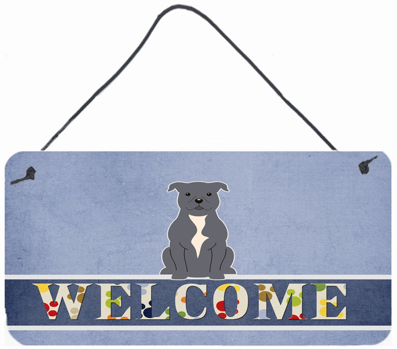 Staffordshire Bull Terrier Blue Welcome Wall or Door Hanging Prints BB5627DS812