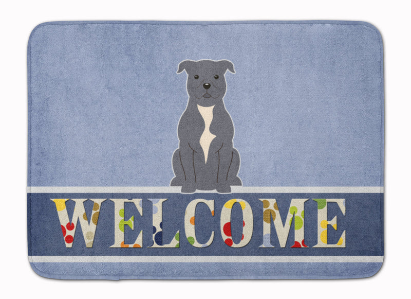 Staffordshire Bull Terrier Blue Welcome Machine Washable Memory Foam Mat BB5627RUG